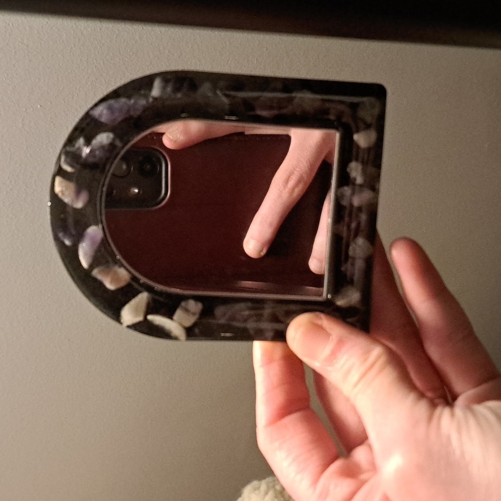 Small Resin Mirror with Amethyst, Handmade